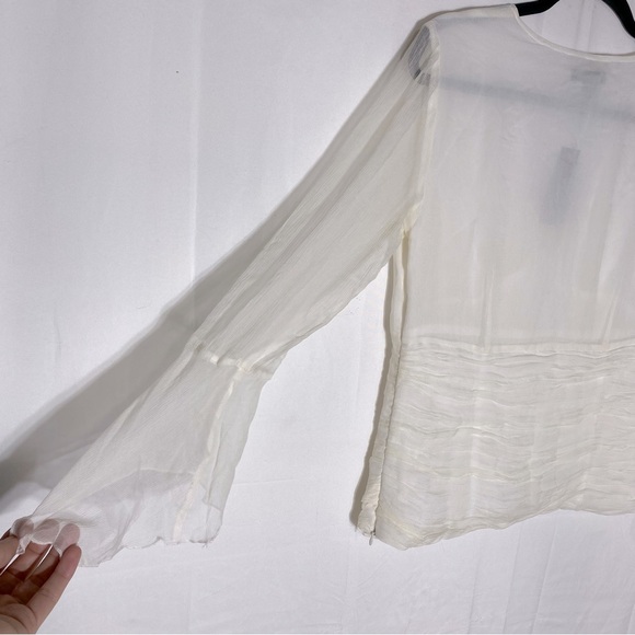W.D.N.Y Cream Silk Deep V Neck Ruched Bodice Long Sleeve Blouse 8 NWT - Picture 8 of 16